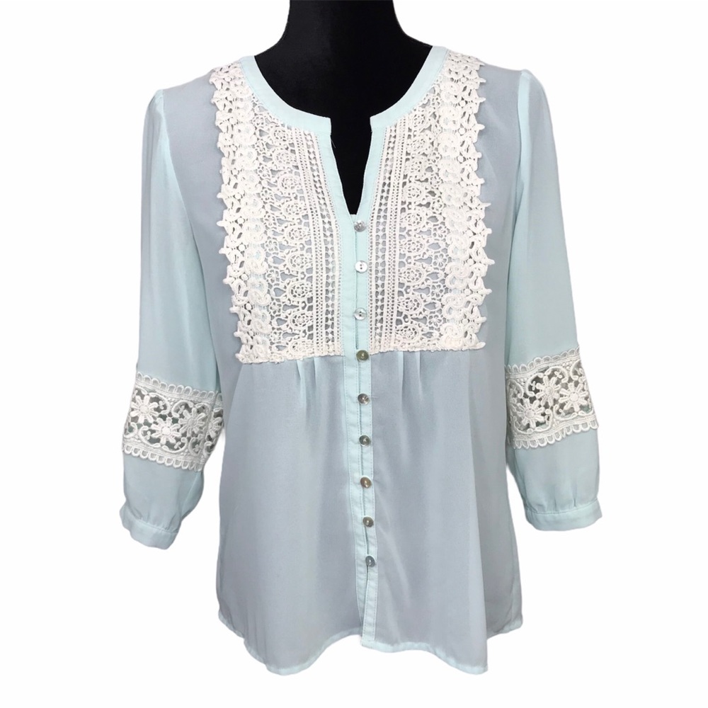 Forever 21 lace 3/4 sleeve blouse Sz S - Picture 1 of 12